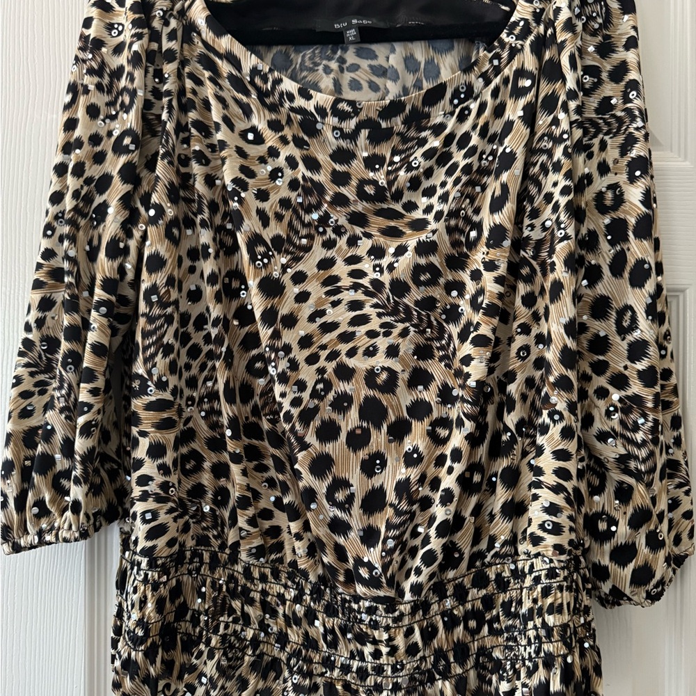 Blu Sage Leopard Print Blouse - Black and Tan
